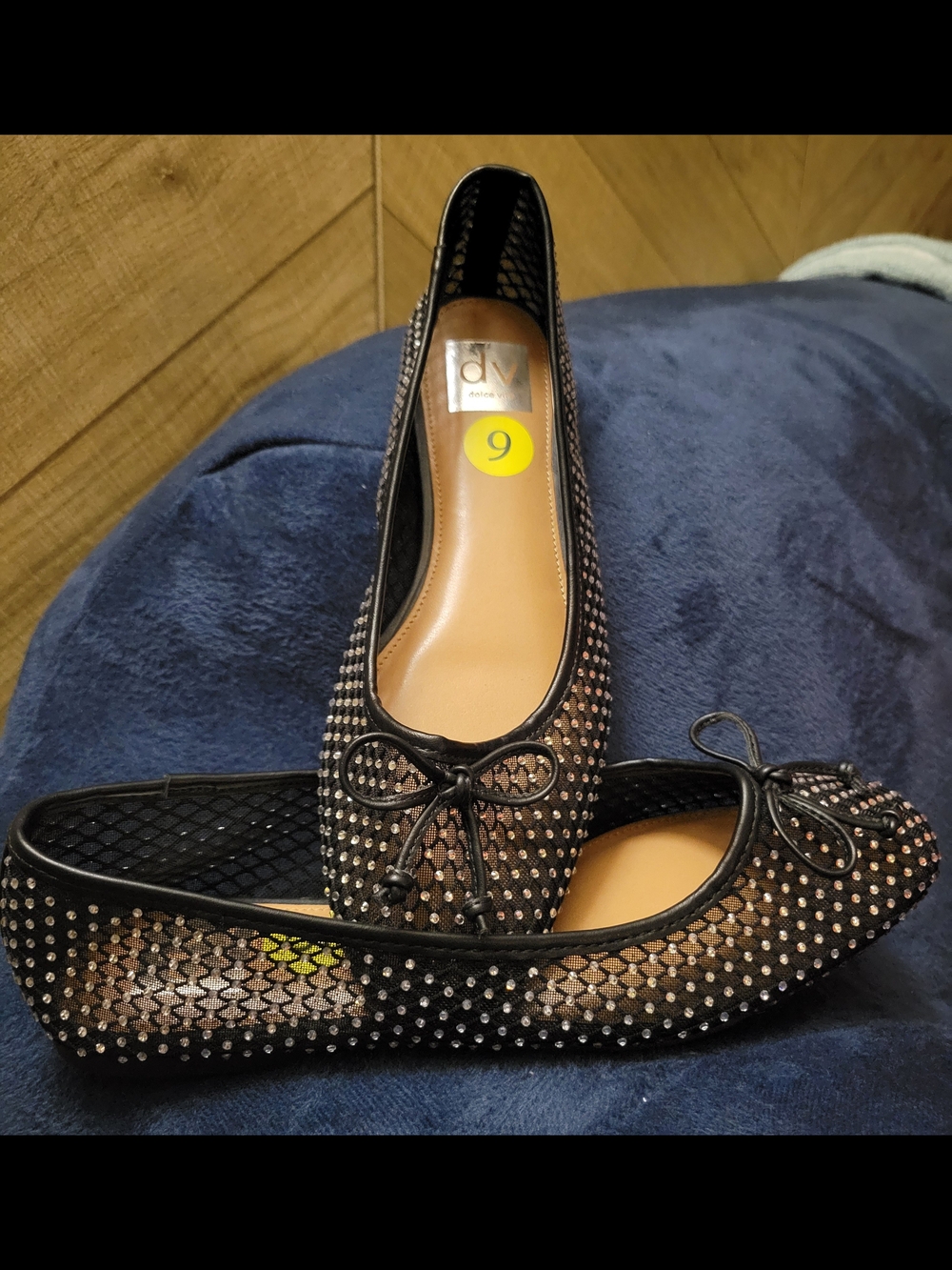 Dolce Vita Black Mesh Ballet Flats with Crystal Studs - Picture 3 of 5